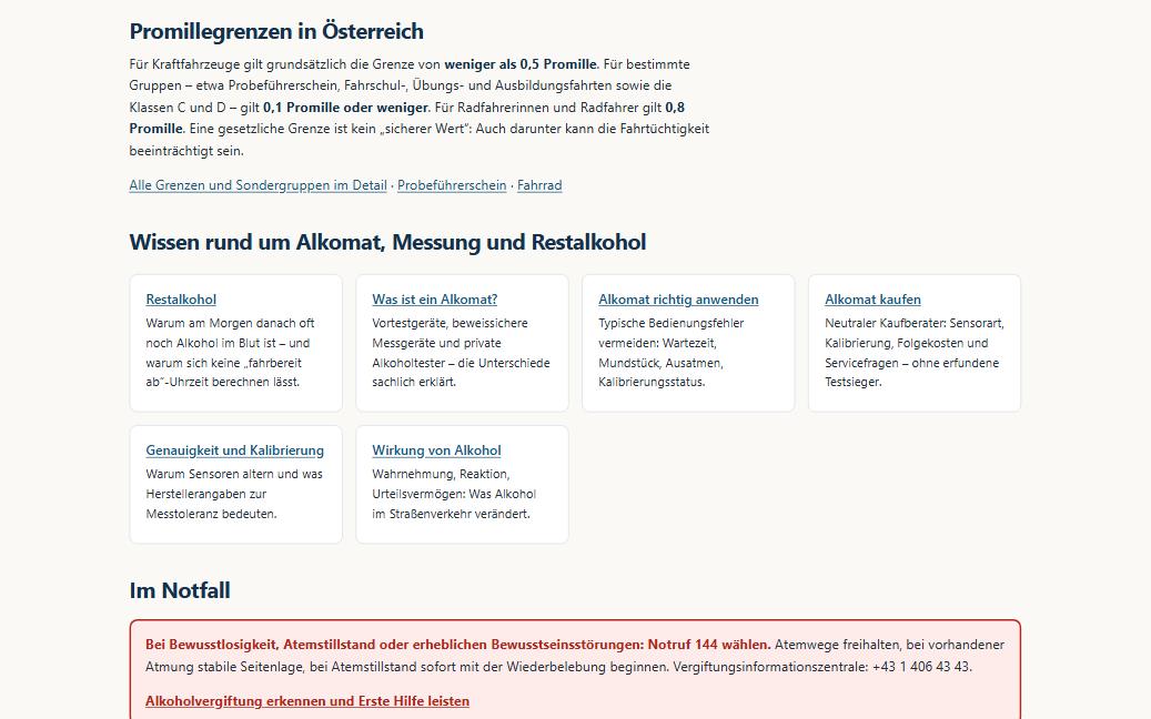 Erklärbereich auf alkomat.at zu Atemalkohol und Blutalkohol