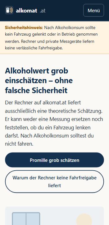 alkomat.at auf einem schmalen Bildschirm